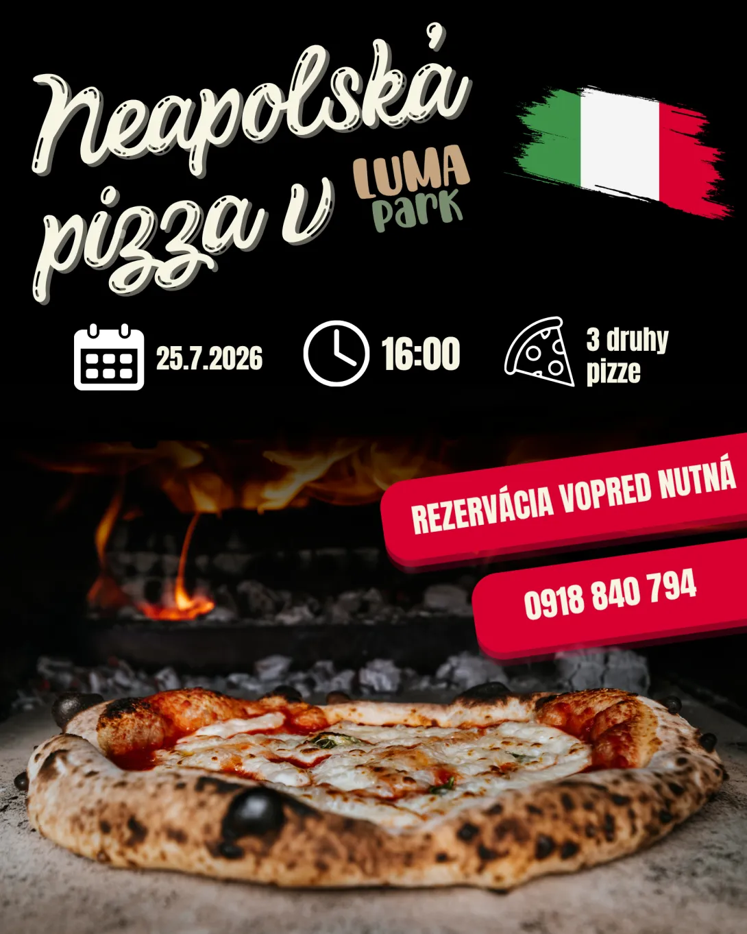 Neapolská pizza v LUMA parku Trenčín 25. 7. 2026 – finále Talianskeho týždňa